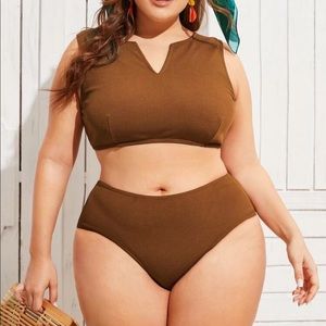 Plus Rib V Wired High Waisted Bikini Swimsuit